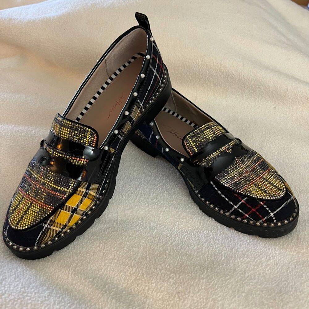 Betsey Johnson Hailee Loafers Women's Size 8 Yellow Black Maximalist Bling